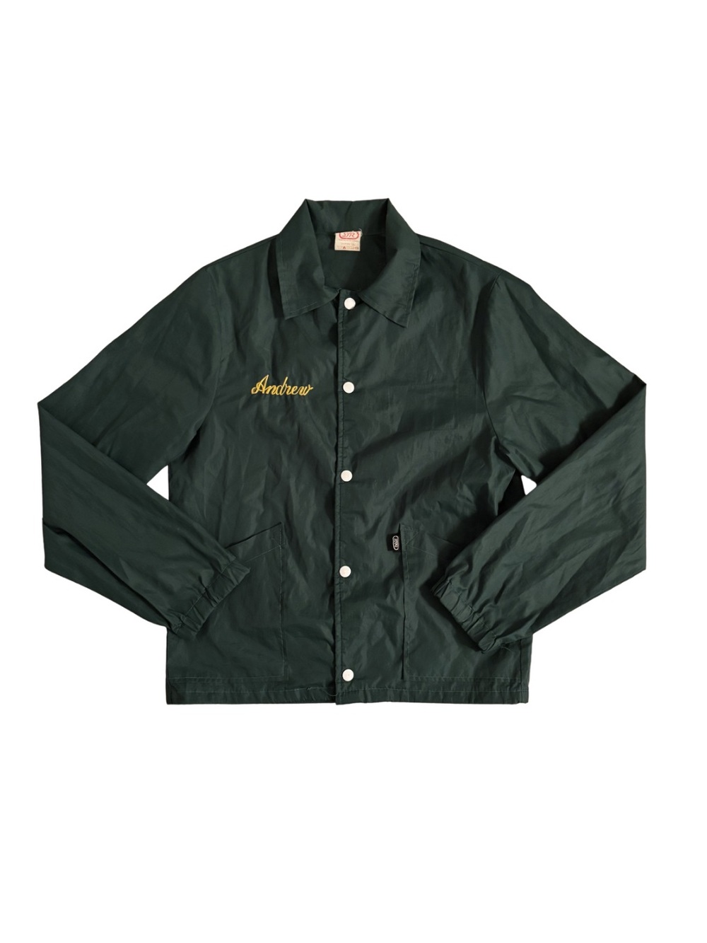 1980’s DR Dark Green Nylon Coach Jacket with Script Embroidery